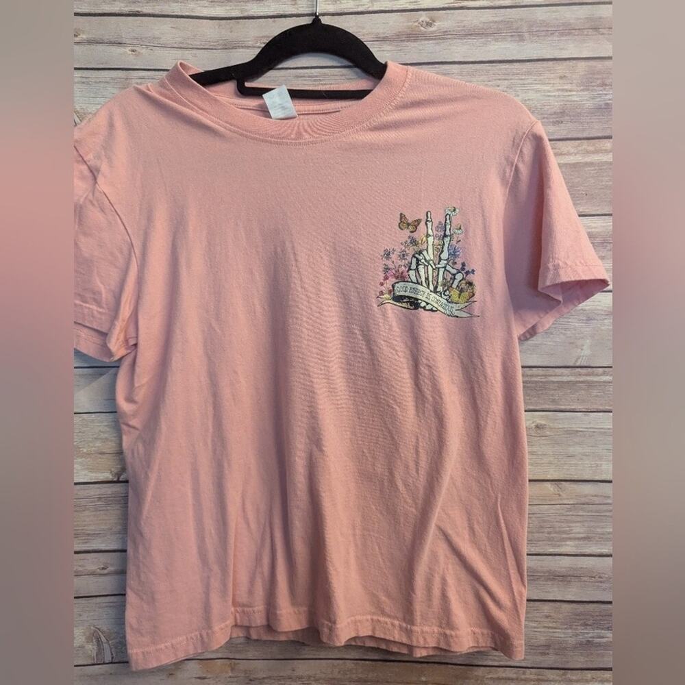 100% Cotton Sz S, Boho Pink T-Shirt – Good Energy Is Contagious Skeleton #E23